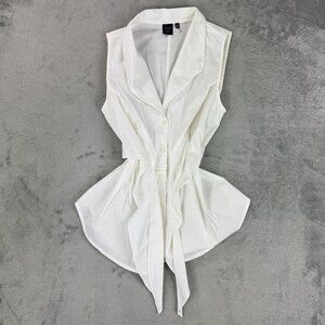 Kaari Blue Cottagecore Y2K Ruffle Sleeveless Whimsy Top Stretch V-neck White SP